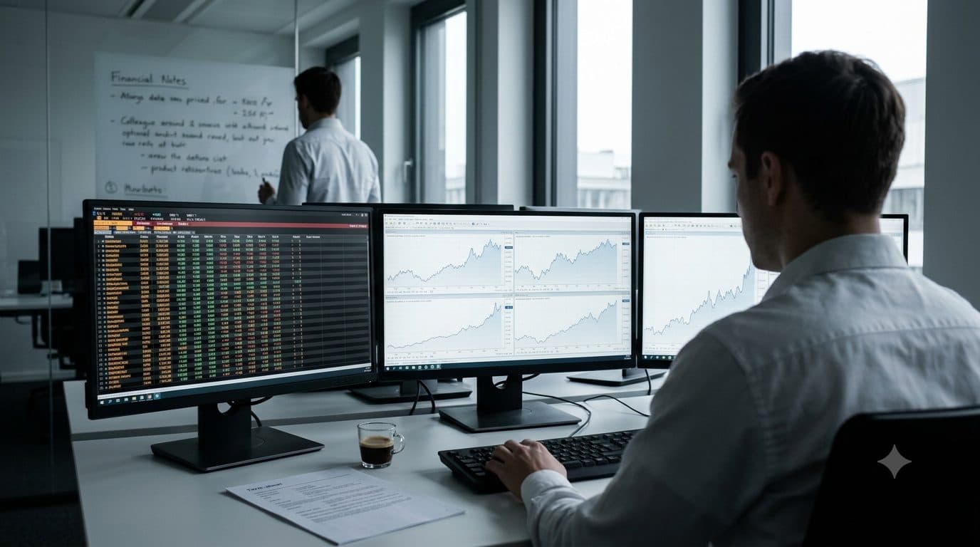 Pantalla de cotizaciones en una oficina de inversión durante el mejor trimestre de capital riesgo en Europa en 2026