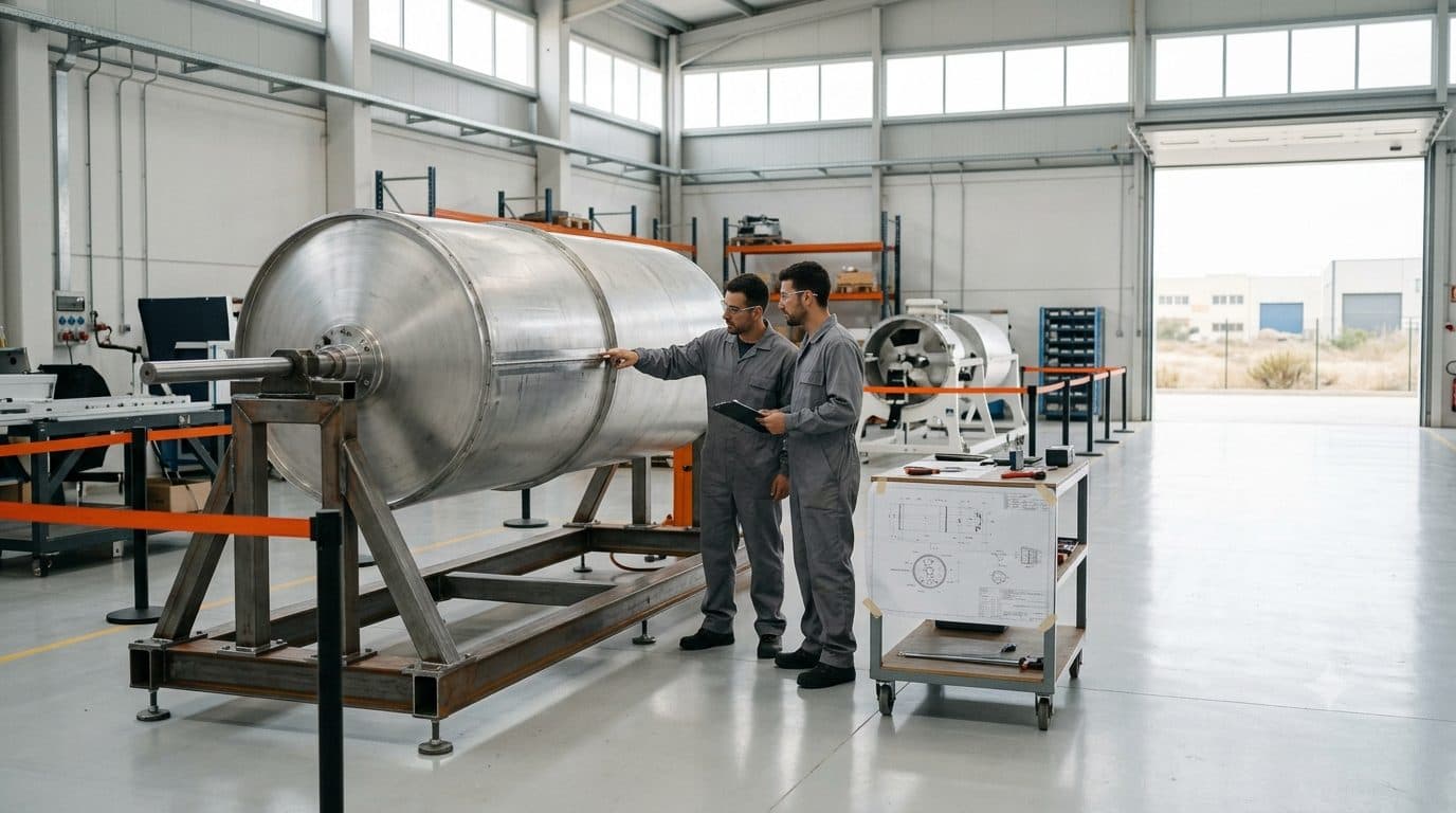 Nave industrial de fabricación aeroespacial con una sección de lanzador sobre un utillaje metálico, financiación de deep tech en Europa
